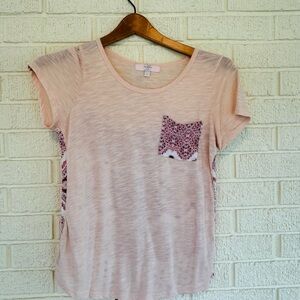 Girls Peach Short Sleeve Top with Pocket Detail